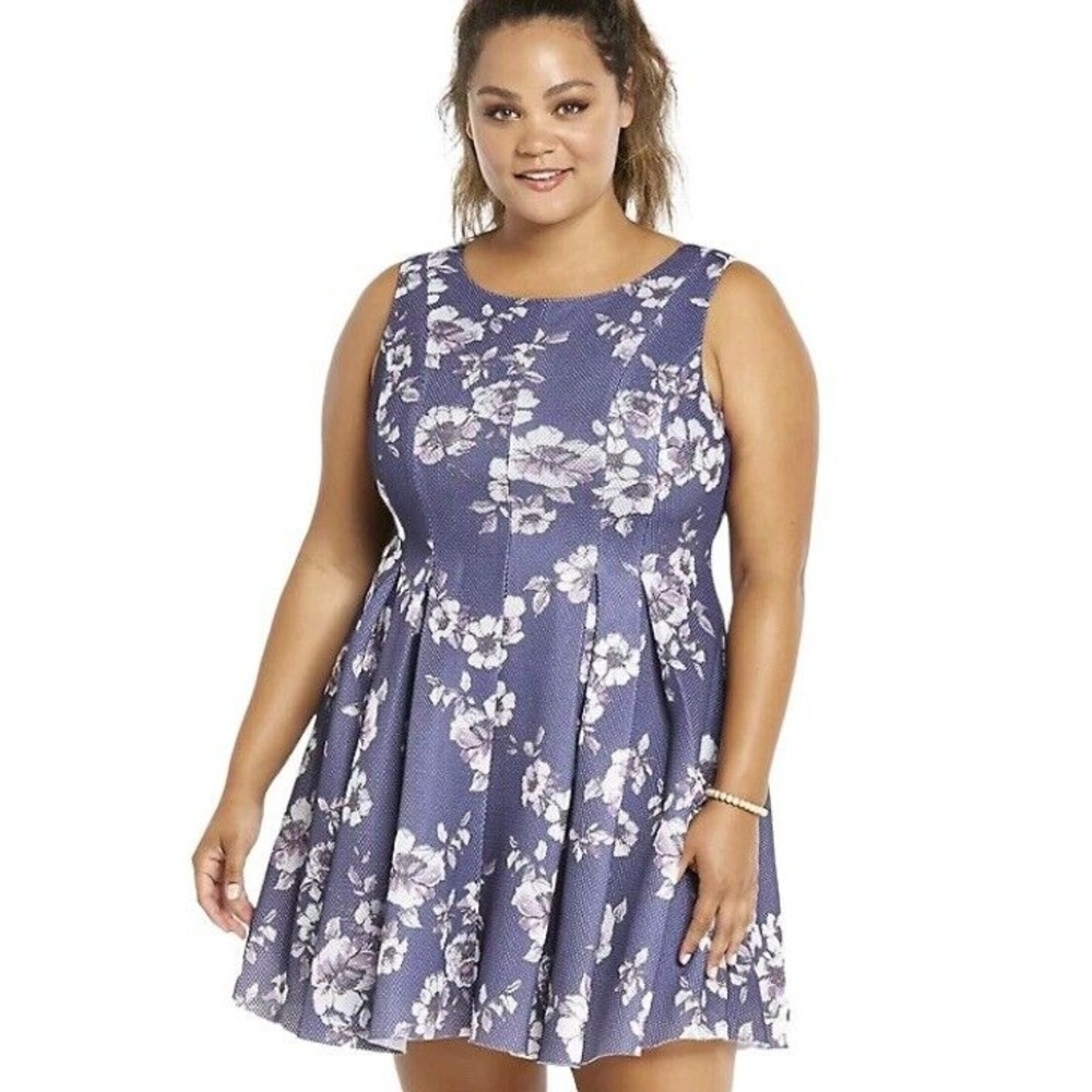 TORRID Dress Womens Plus Size 18 Mesh Floral Print Pleated Above Knee Length